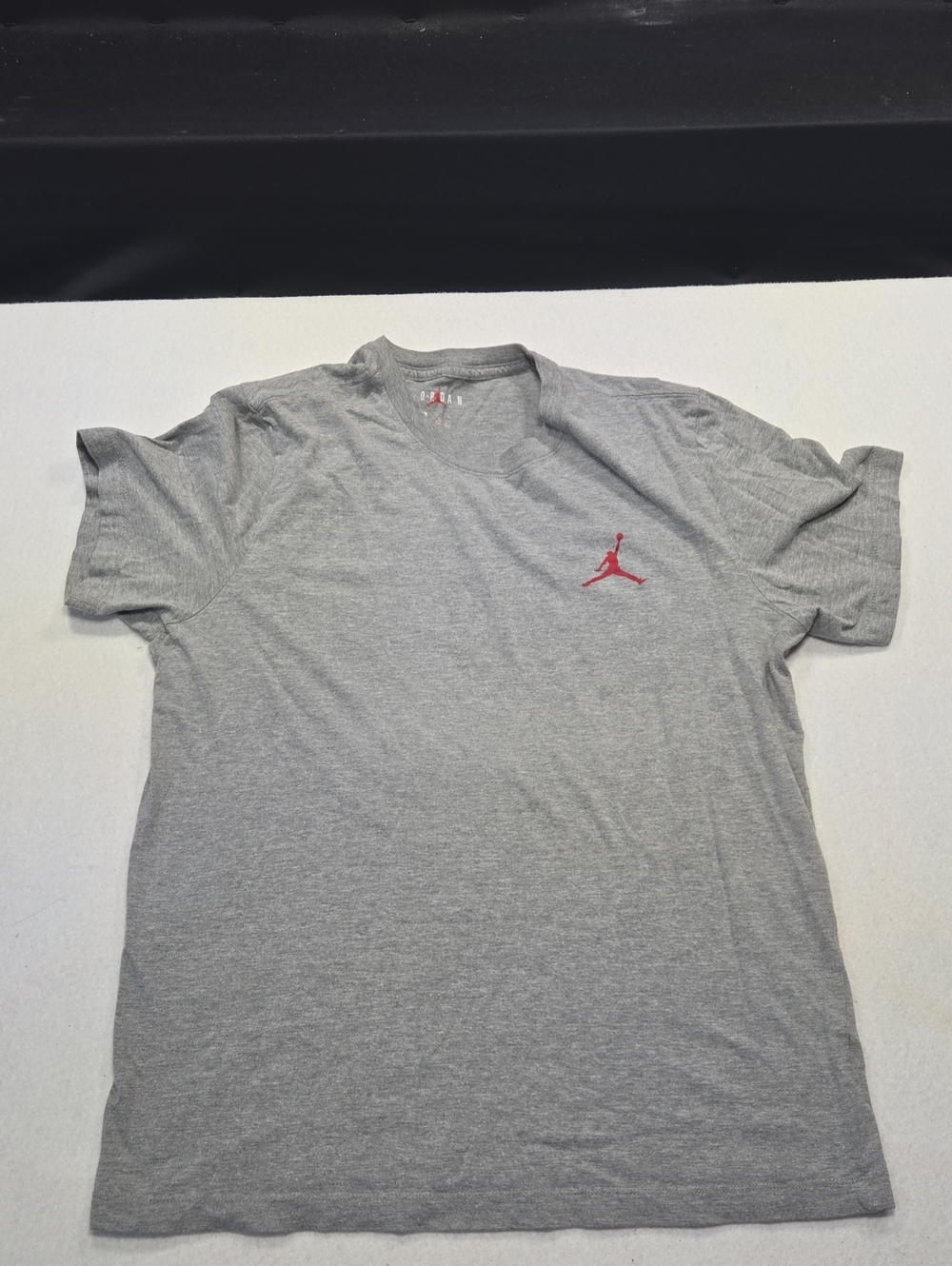 Jordan Gray Short-Sleeve Crew Tee with Red Jumpman